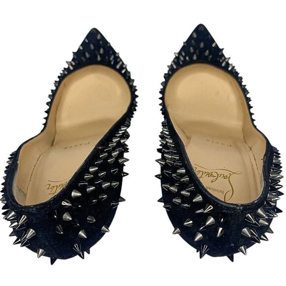 Christian Louboutin Escarpic 100 Pumps Black Suede Spiked Heels Size 37.5 Shoes - Picture 8 of 11
